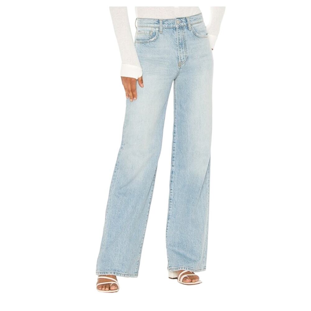 We the Free by Free People Astoria Wide Leg Light Wash Raw Hem Jeans Women's 25